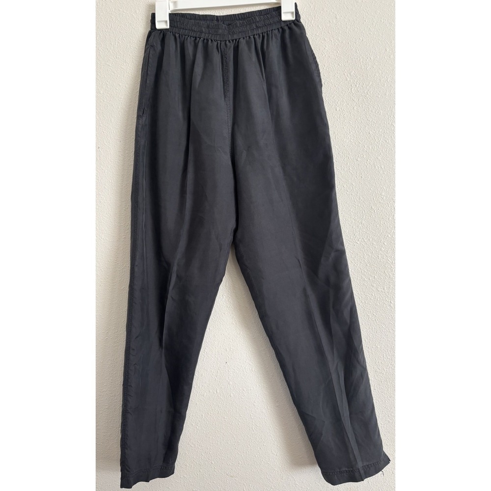 Vintage EVR 100% Silk Pants Women S Black Lined Pull On Tapered